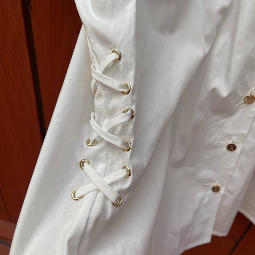NWT $100 Karl Lagerfeld Paris limited edition white Cotton lace up Top - Picture 4 of 10